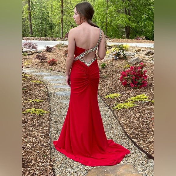Jovani Red One Shoulder Prom Dress - Picture 2 of 5